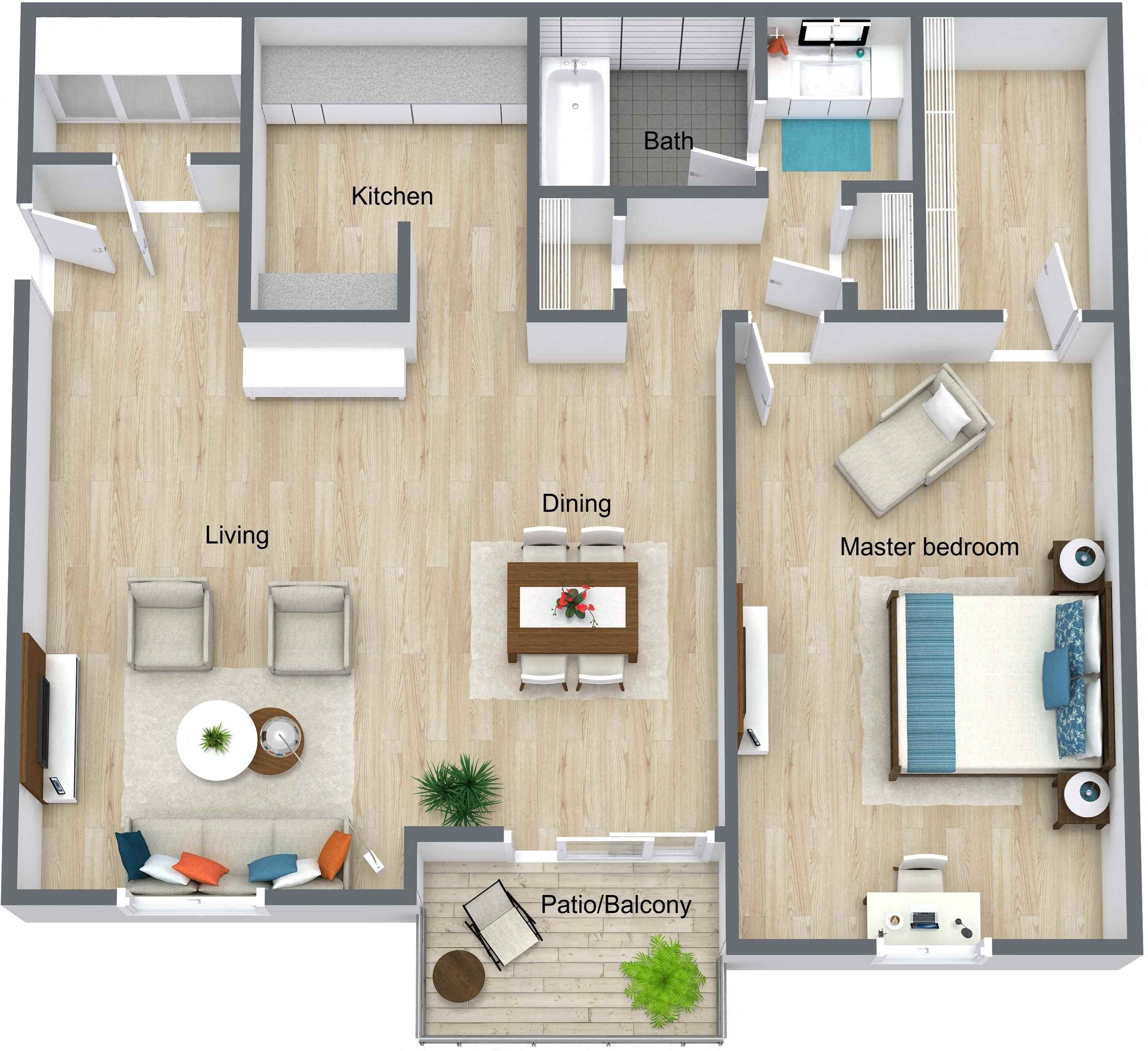 3D Floor plan Red Mangrove model 3D Red Bay - Red Mangrove model -1 bed 1 bath